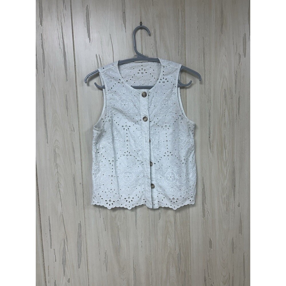 Sezane Roni White Eyelet Button Front Sleeveless Top Size 38 Fr - Picture 4 of 13